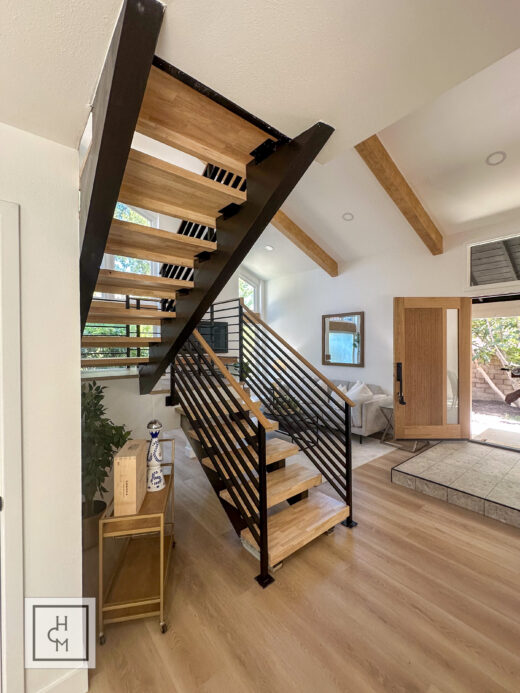 Modern Minimal Horizontal Custom Stair Railings with wood handcap